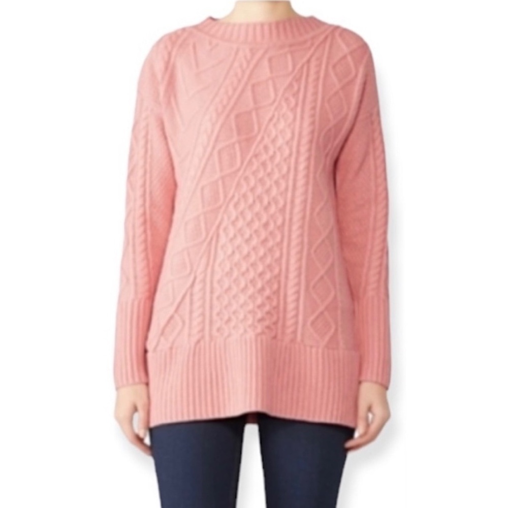 J Crew Cable Knit Patchwork Wool Blend Tunic Sweater K2428 Seashell Pink Large